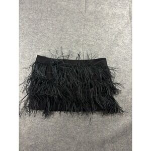 TRF Women's L Real Ostrich Feather Black Bandaid Micro Mini Skirt Sexy Rave